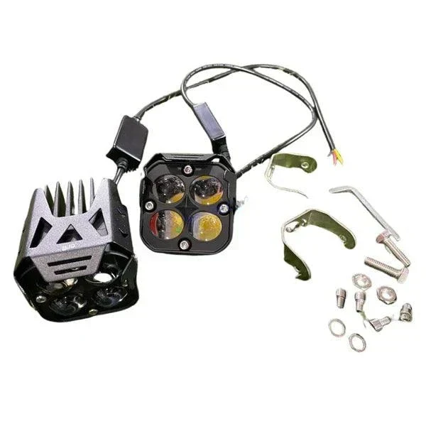 HJG 4X4 Original Red Devil Eye (3 in 1) Fog Light 120W (Red + White + Yellow) 4 LED Laser Spotlight For Bike/Car/Thar/Jeep (Pair) HJG 4x4 Devil Foglight